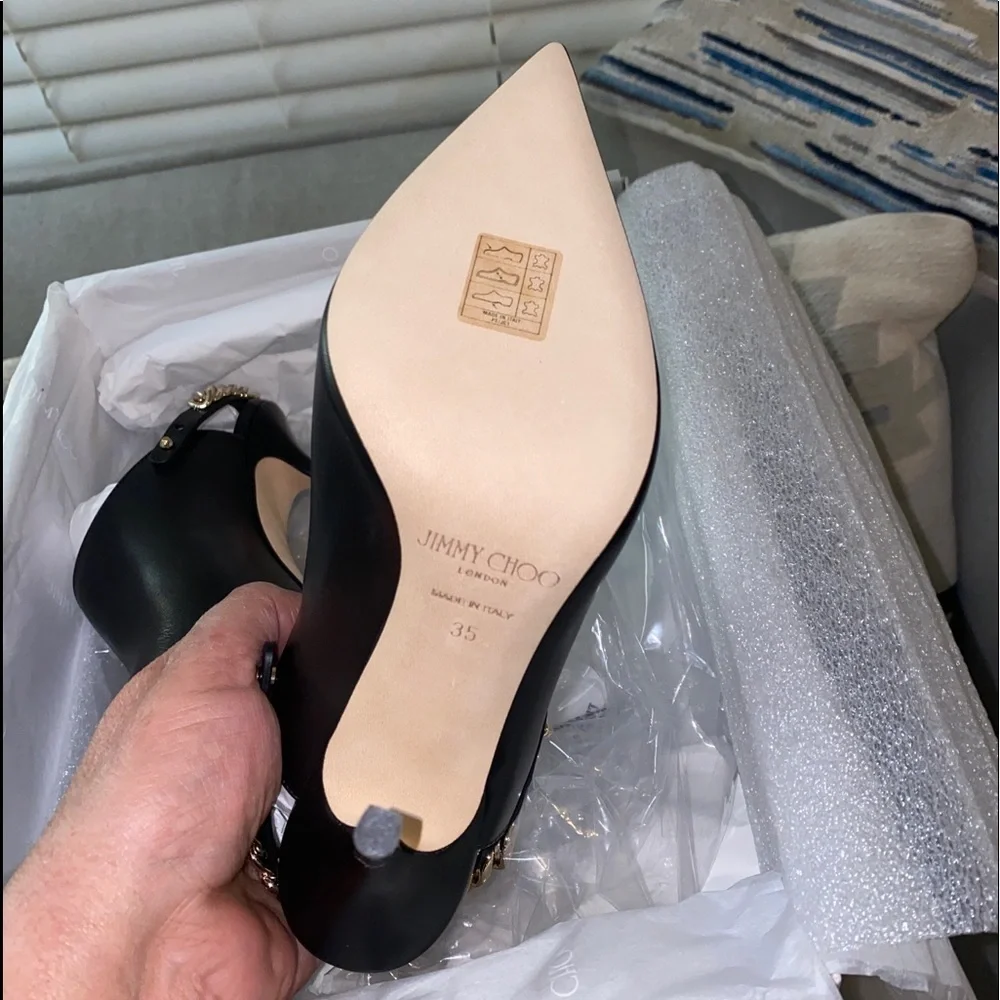 FINAL SALE Jimmy Choo Lexx 100 Black/gold Leather heeled Mules NWT size 7 - Picture 10 of 14